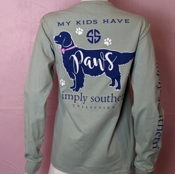 Simply Southern Collection My Kids Have Paws Dog Long Sleeve Green Tee Small - Picture 1 of 6